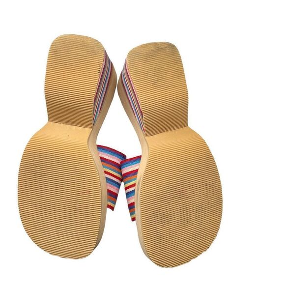 Y2K  BC Footwear Rainbow Stripe Open Toe Block Heel Sandals platform chunky 10 - Picture 5 of 6